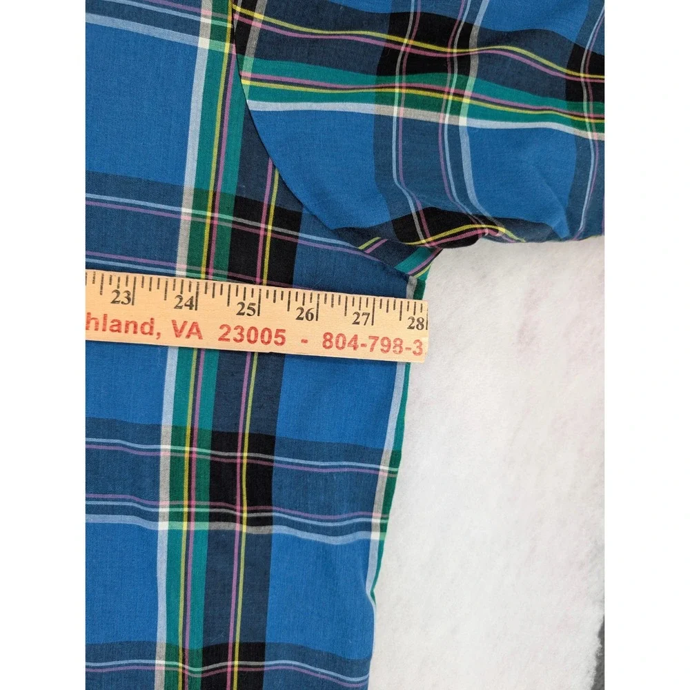Vintage Plains Western Wear Mens 2X Big‎ Man Blue Plaid SS Pearl Snap Shirt